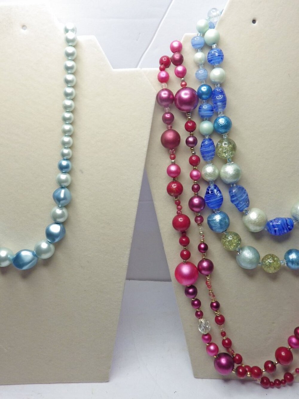 Lot of 3 Vintage 1970's Beaded Necklaces Blue Red 710G2